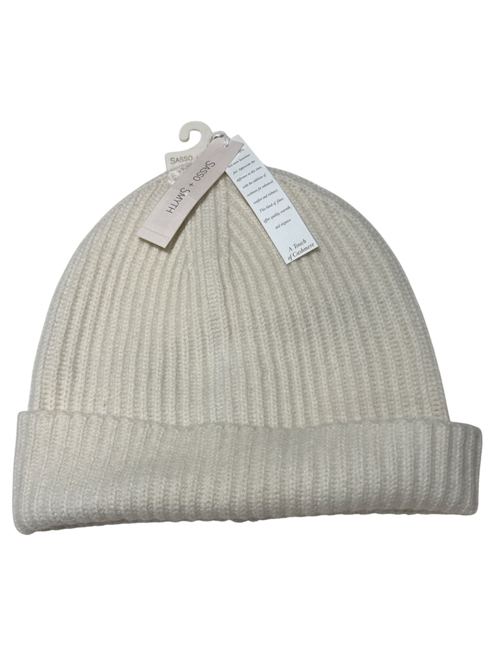 Sasso and Smyth Cream Ribbed Knit Beanie Hat